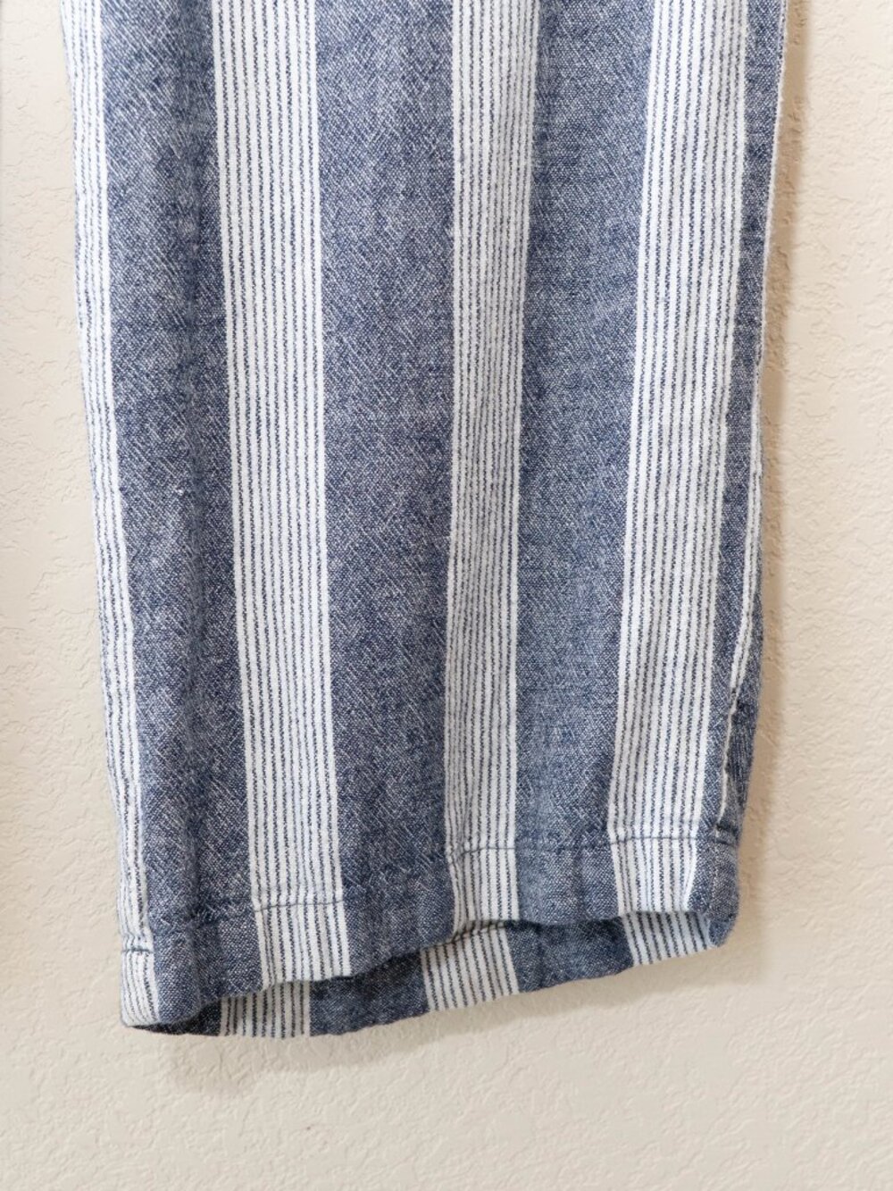 Old Navy Womens L Blue White Striped Linen Blend Wide Leg Pants Drawstring - Picture 7 of 14
